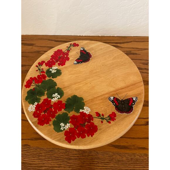 Hand painted butterfly floral design, Lazy Susan - Picture 1 of 4